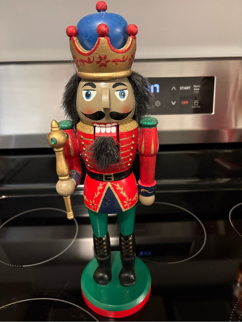 Traditional Red and Green Nutcracker Figurine with Gold Crown